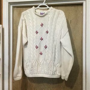Vintage made in Hong Kong 100% cotton sweater with floral details size Medium